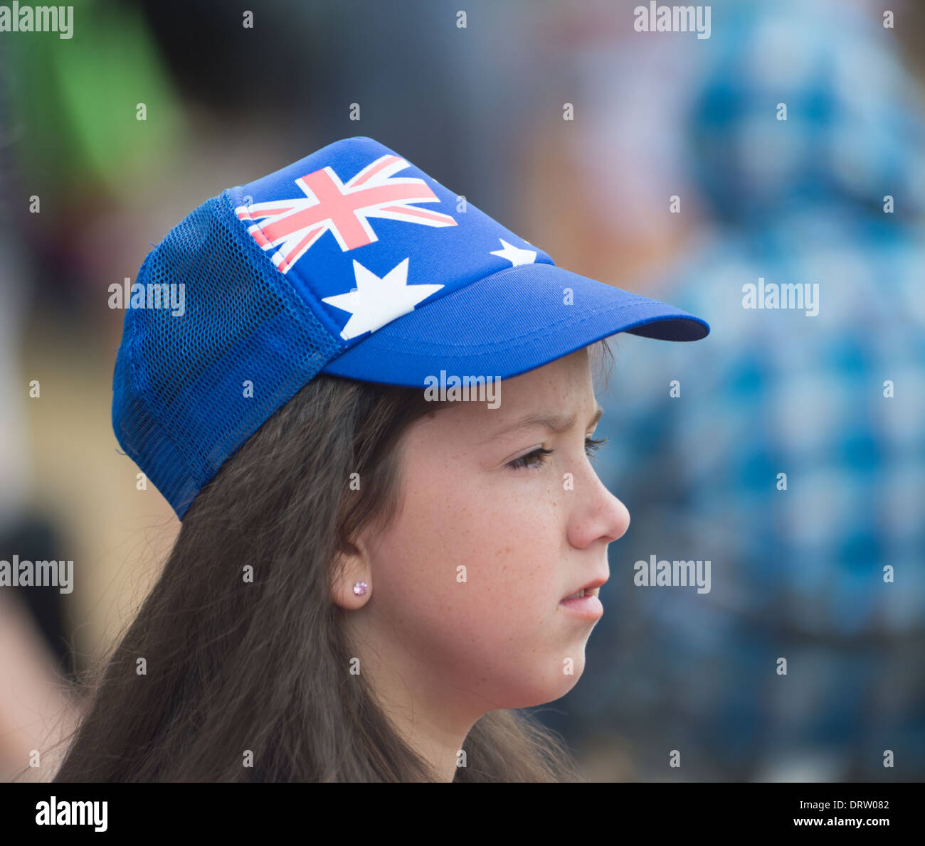 Young Australian Girl celebrating Australia Day, Australia Stock Photo