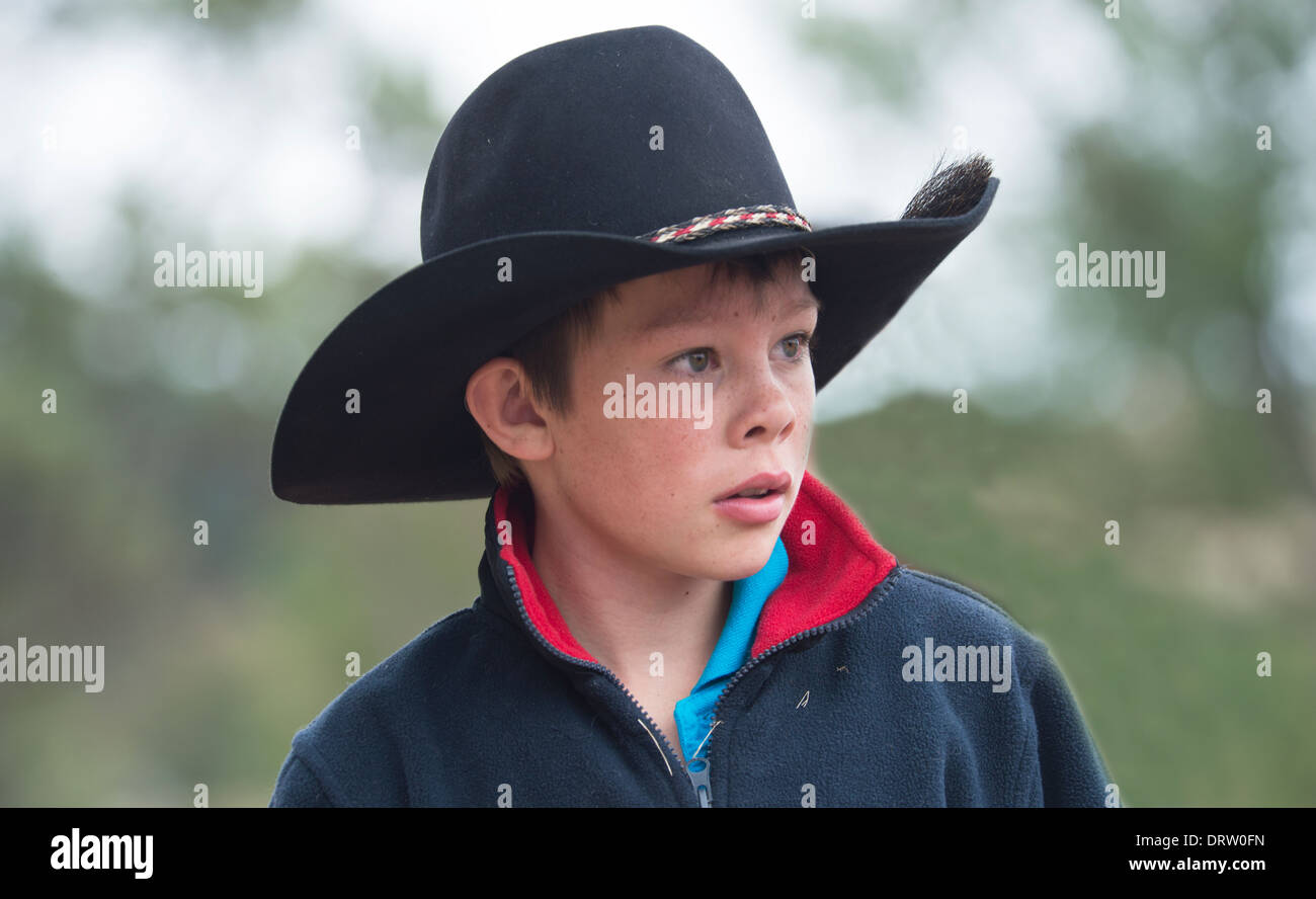 Young Australian Boy wearing a Stetson Hat - Australia Stock Photo
