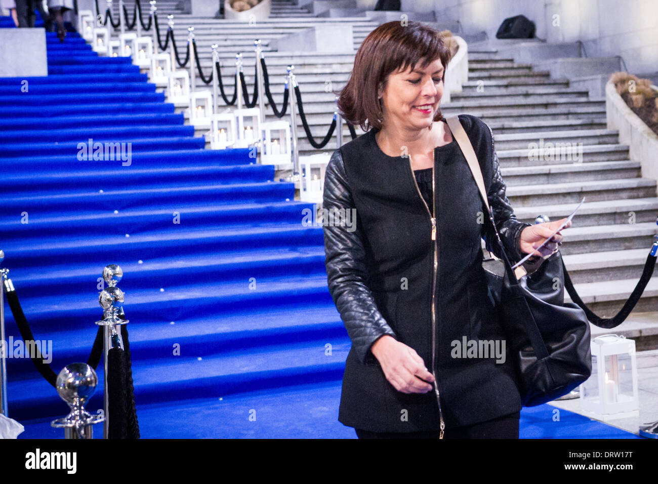 Brussels, Belgium. 1st Feb, 2014. The Deputy Prime Minister Joelle Milquet at the 4th Ceremony of the Magritte celebrating the best of the belgian movie industry. © Aurore Belot/NurPhoto/ZUMAPRESS.com/Alamy Live News Stock Photo