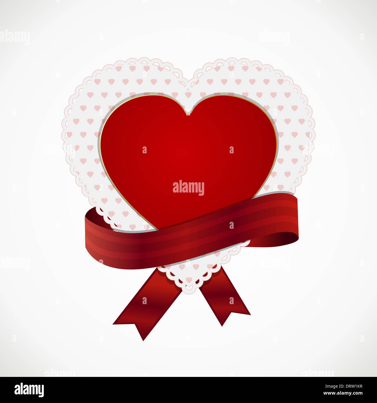 Decorative heart with red ribbon banner on a white background Stock ...