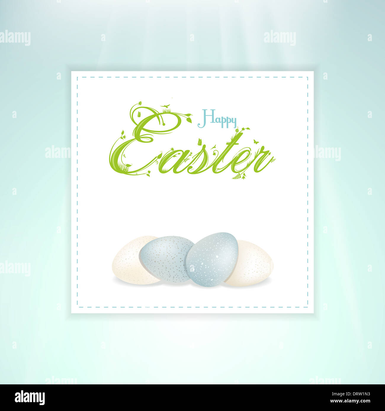 Easter Border with White and Blue Speckled Eggs and Easter Message on a ...