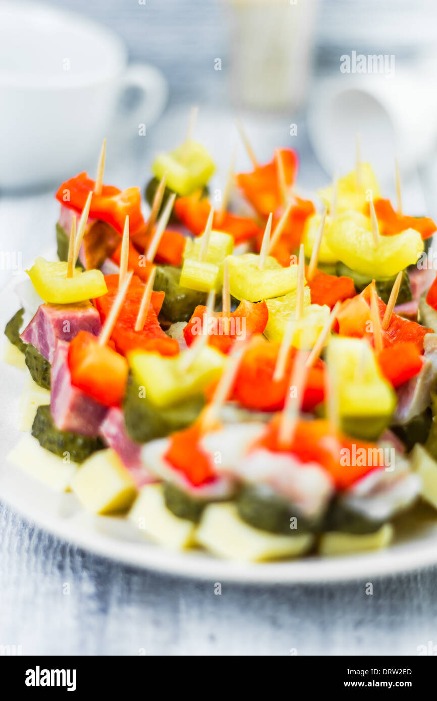 Finger foods on toothpicks as an appetizer Stock Photo - Alamy