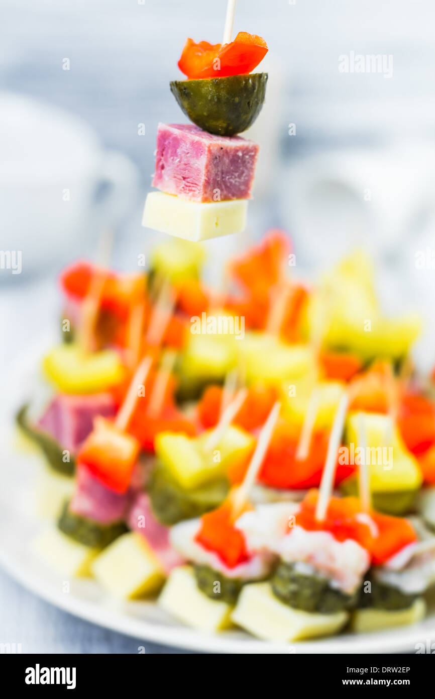 Finger foods on toothpicks as an appetizer Stock Photo - Alamy