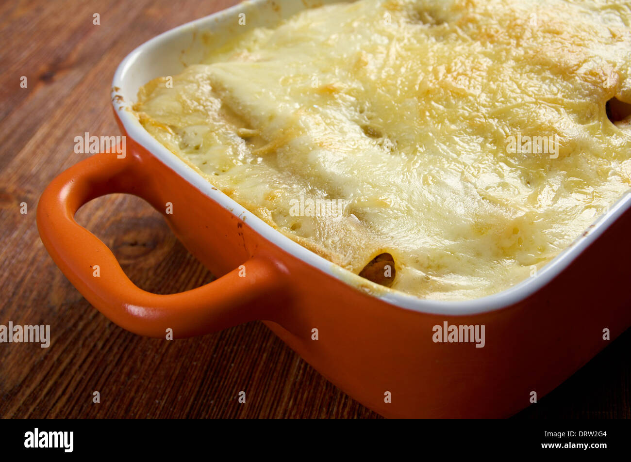 Cannelloni with beef ragu and topped with bechamel sauce.farmhouse kitchen Stock Photo Alamy