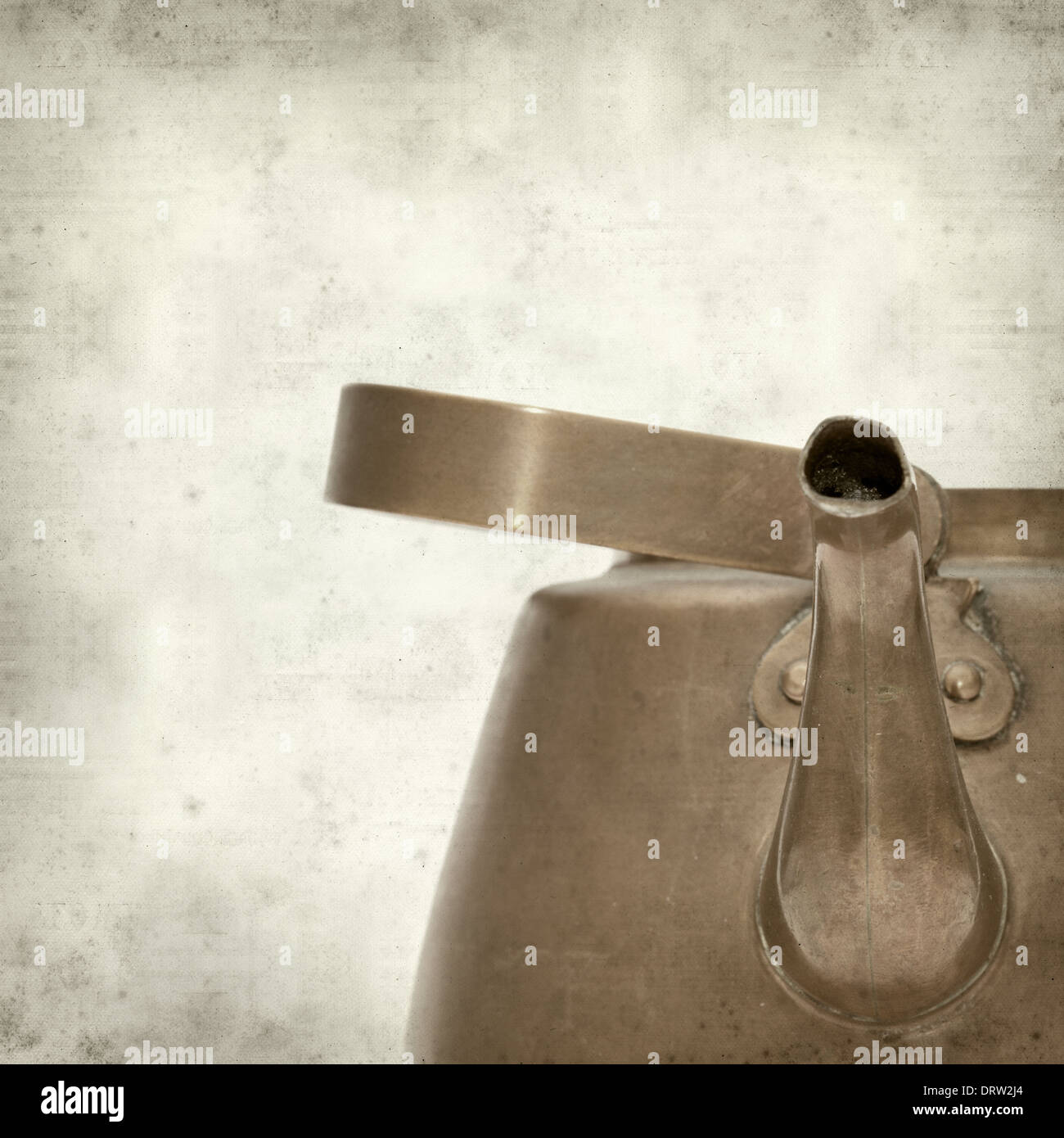textured old paper background with vintage copper kettle Stock Photo