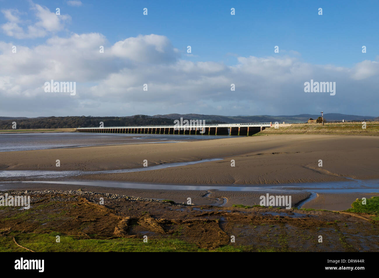 Arnside Coast. The railway viaduct over the Kent Estuary. Stock Photo