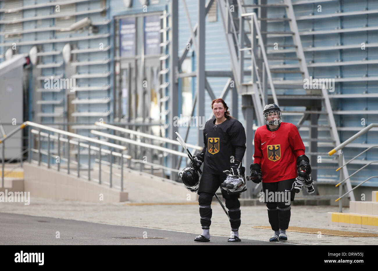 Daria Gleissner (L) and a team member are pictured during a training