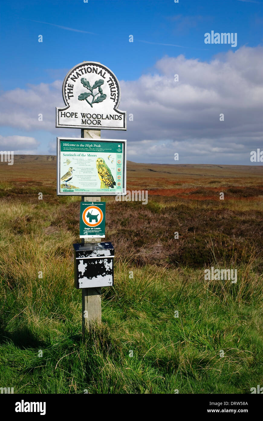 National Trust sign on Hope Woodlands Moor, peak District, Derbyshire, UK. Stock Photo