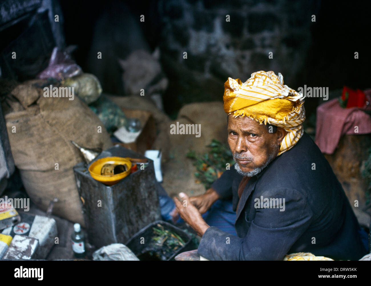 Yemen Man Chewing Quat Stock Photo