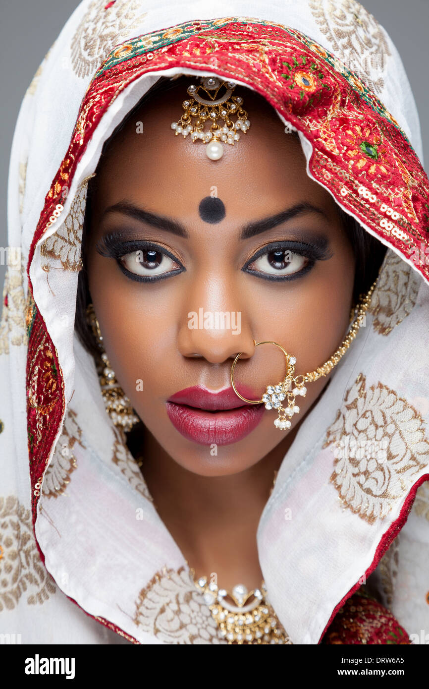 Young Indian woman in traditional Indian bridal dress Stock Photo