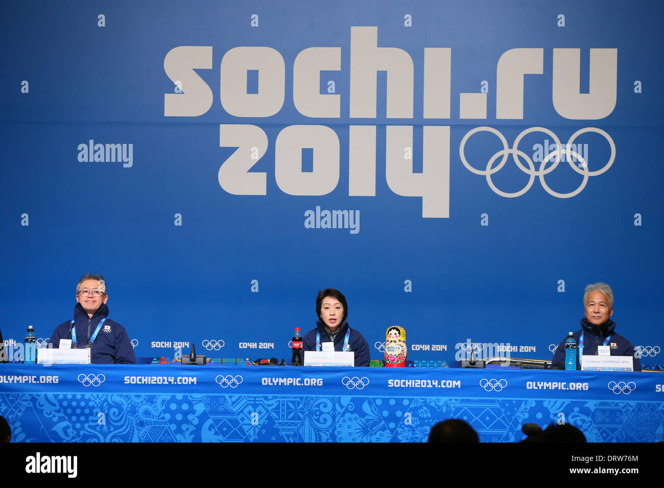Sochi, Russia. 2nd Feb 2014. (L to R) Hidehito Ito, Seiko Hashimoto, Toshimasa Furukawa (JPN), FEBRUARY 2, 2014 : Team Welcome Ceremony for the Japanese delegation during the Sochi 2014 Olympic Winter Games at MPC Tolstoy Hall, in Sochi, Russia. Credit:  YUTAKA/AFLO SPORT/Alamy Live News Stock Photo