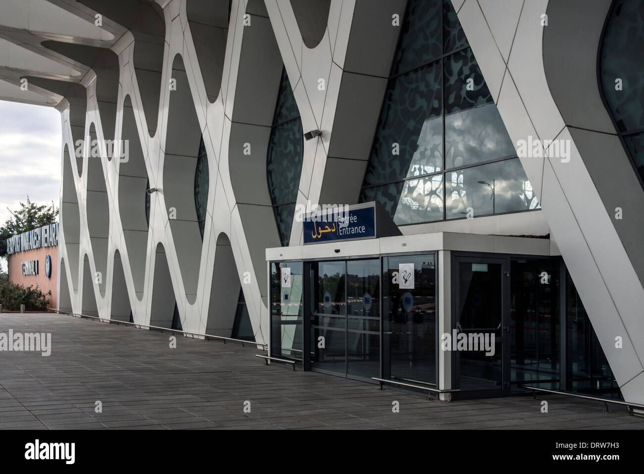 MARRAKECH, MOROCCO - JANUARY 20, 2014: Front of the Marrakech (Marrakech) Airport Terminal 1 Building Stock Photo