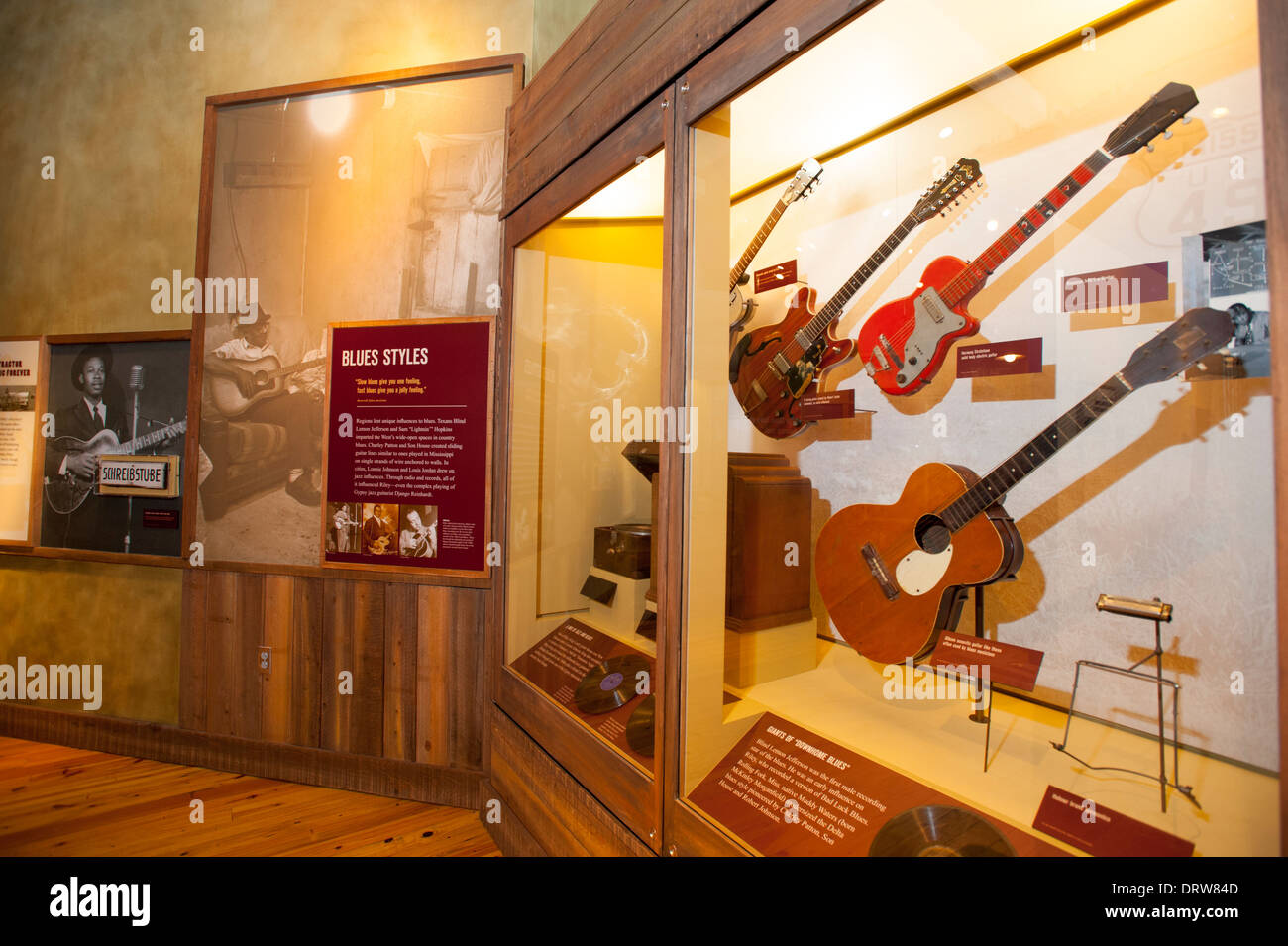 USA Mississippi MS Miss Indianola B B King Museum Blues great musician interior with guitars Stock Photo