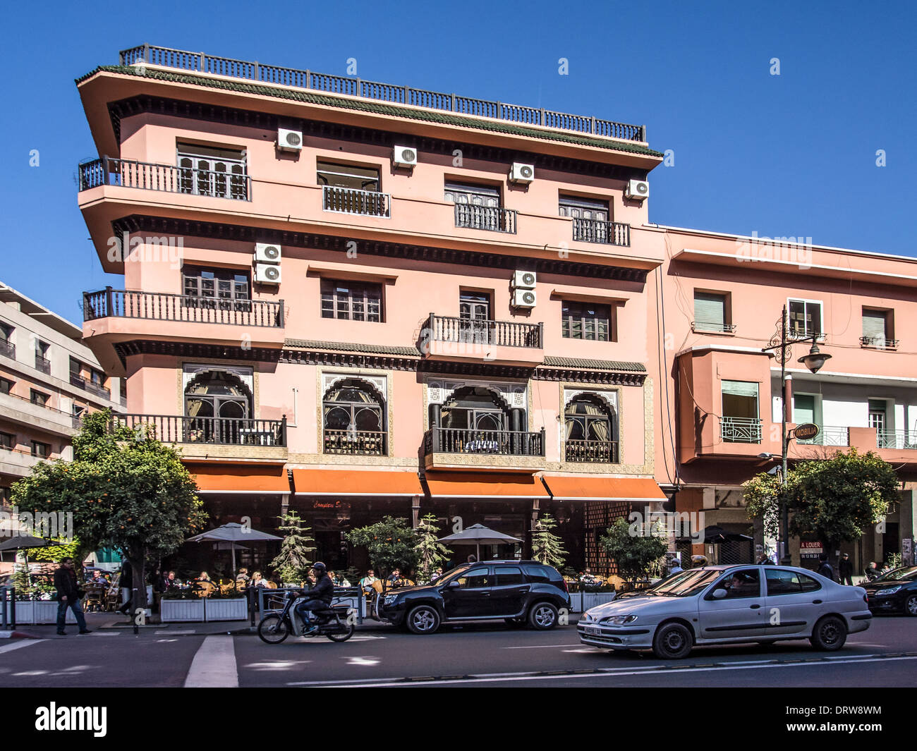 MARRAKECH, MOROCCO - JANUARY 21, 2014: Apartment block in the Gueliz District of Ville Nouvelle Stock Photo