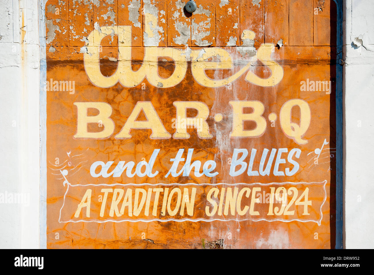 USA Mississippi MS Miss Clarksdale sign for Abe's Bar B Q  BBQ  food dinging blues trail music Stock Photo