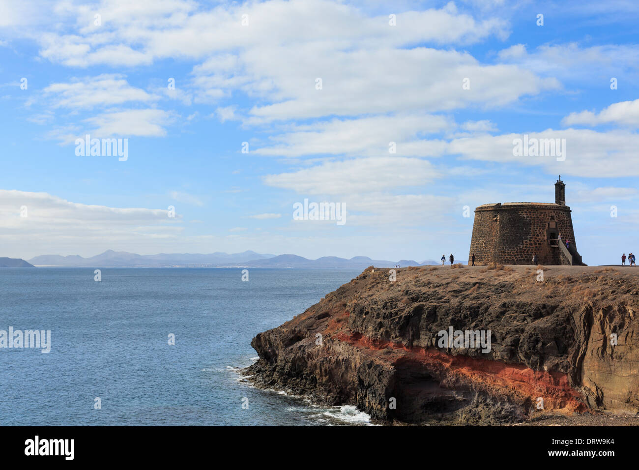 Castillo de las Coloradas watchtower fort to defend against pirates. Punta del Aquila, Marina Rubicon, Playa Blanca, Lanzarote Stock Photo