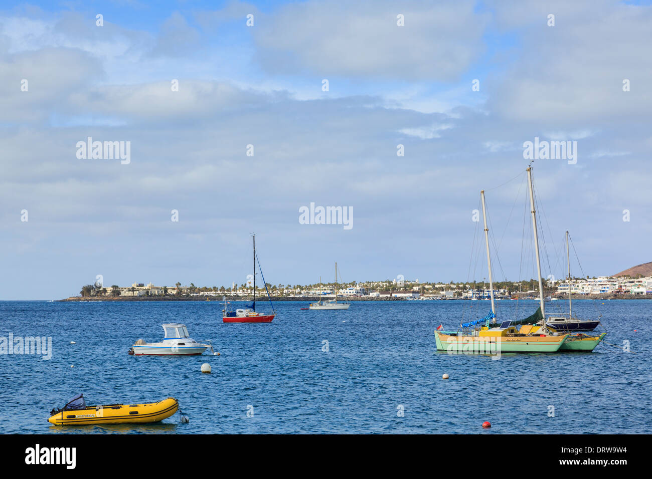 View across bay from Marina Rubicon, Playa Blanca, Lanzarote, Canary Islands, Spain Stock Photo