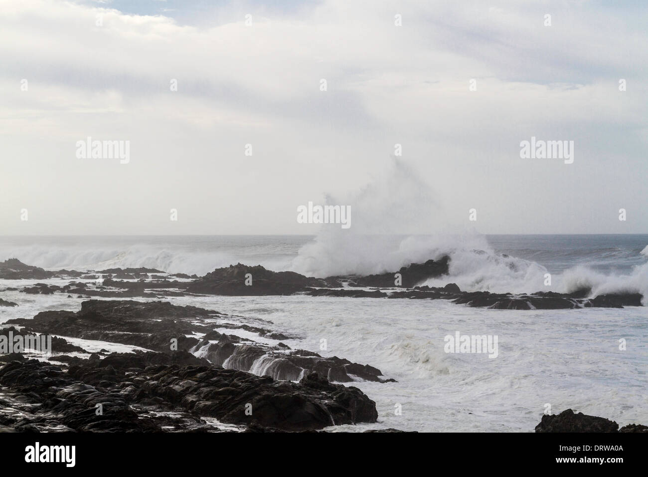High Surf and Big Waves at Bean Hollow State Beach Along Highway 1 in