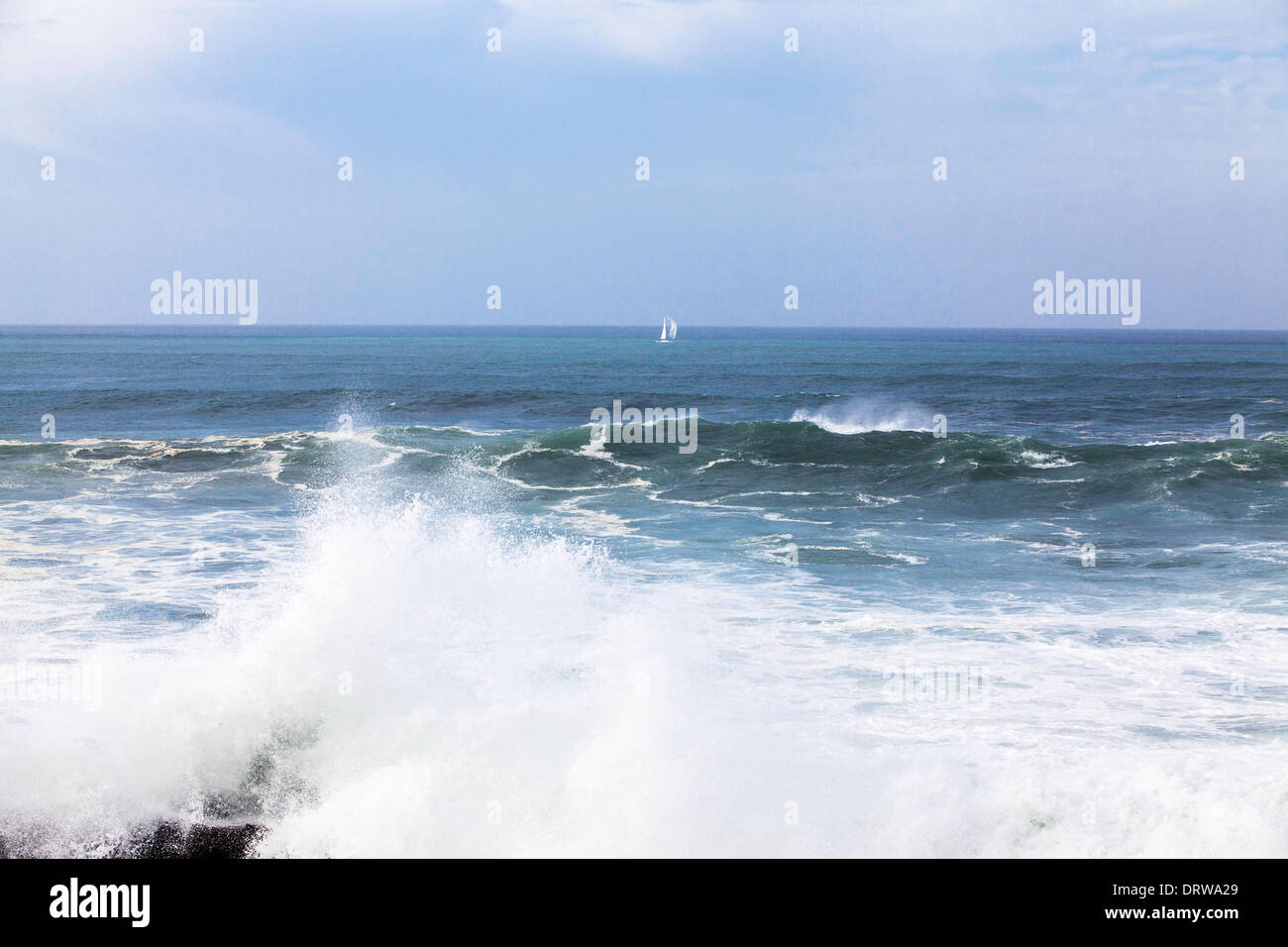 High Surf and Big Waves at Bean Hollow State Beach Along Highway 1 in