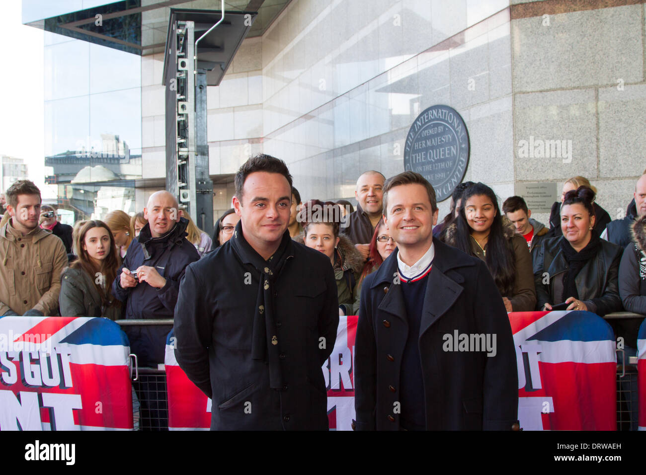Birmingham, UK. 2nd Feb 2014. Ant and Dec at Britains Got Talent Auditions at the ICC in Birmingham UK celebrities Credit:  steven roe/Alamy Live News Stock Photo