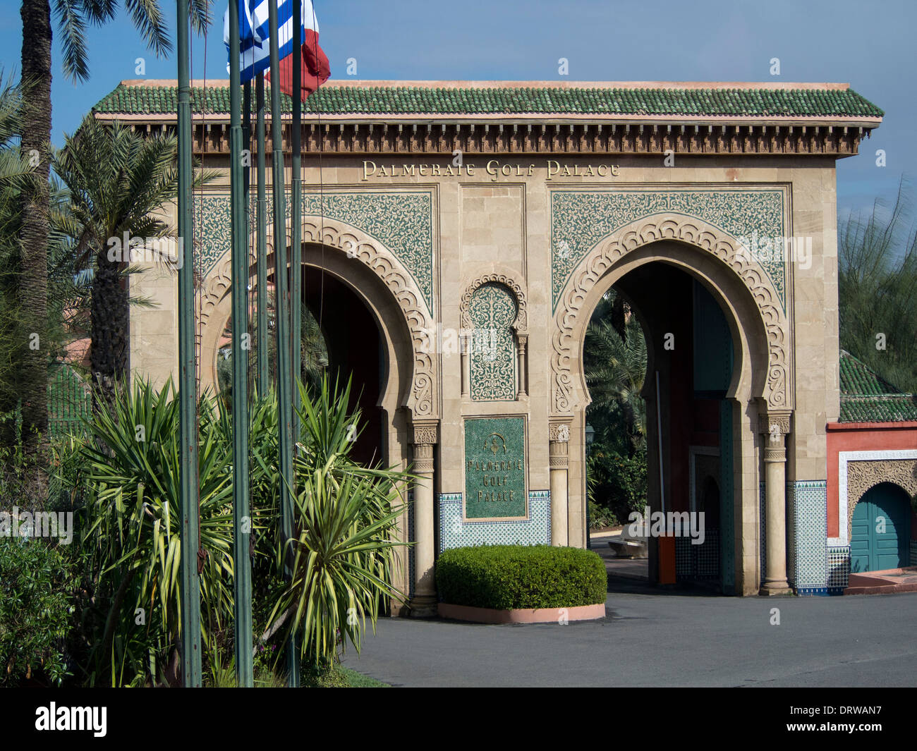 Entrance to the Palmeraei Golf Palace Golf Course Club, Marrakech Stock Photo