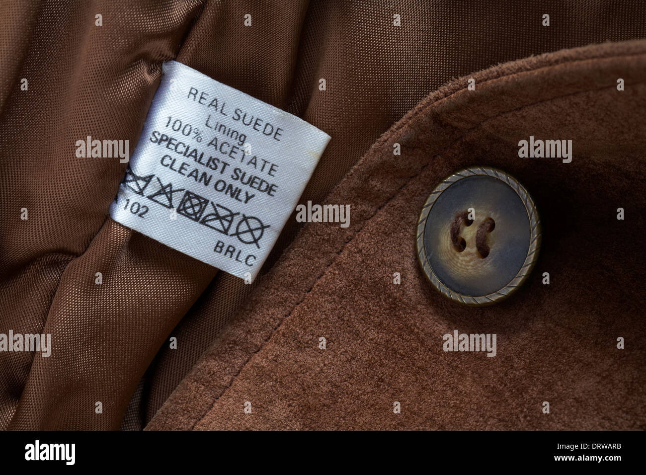 Real Suede label in jacket - care washing symbols and instructions Stock  Photo - Alamy