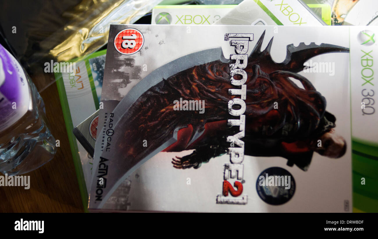Group Xbox 360 Staked Up Video Games Desk Stock Photo 66325995
