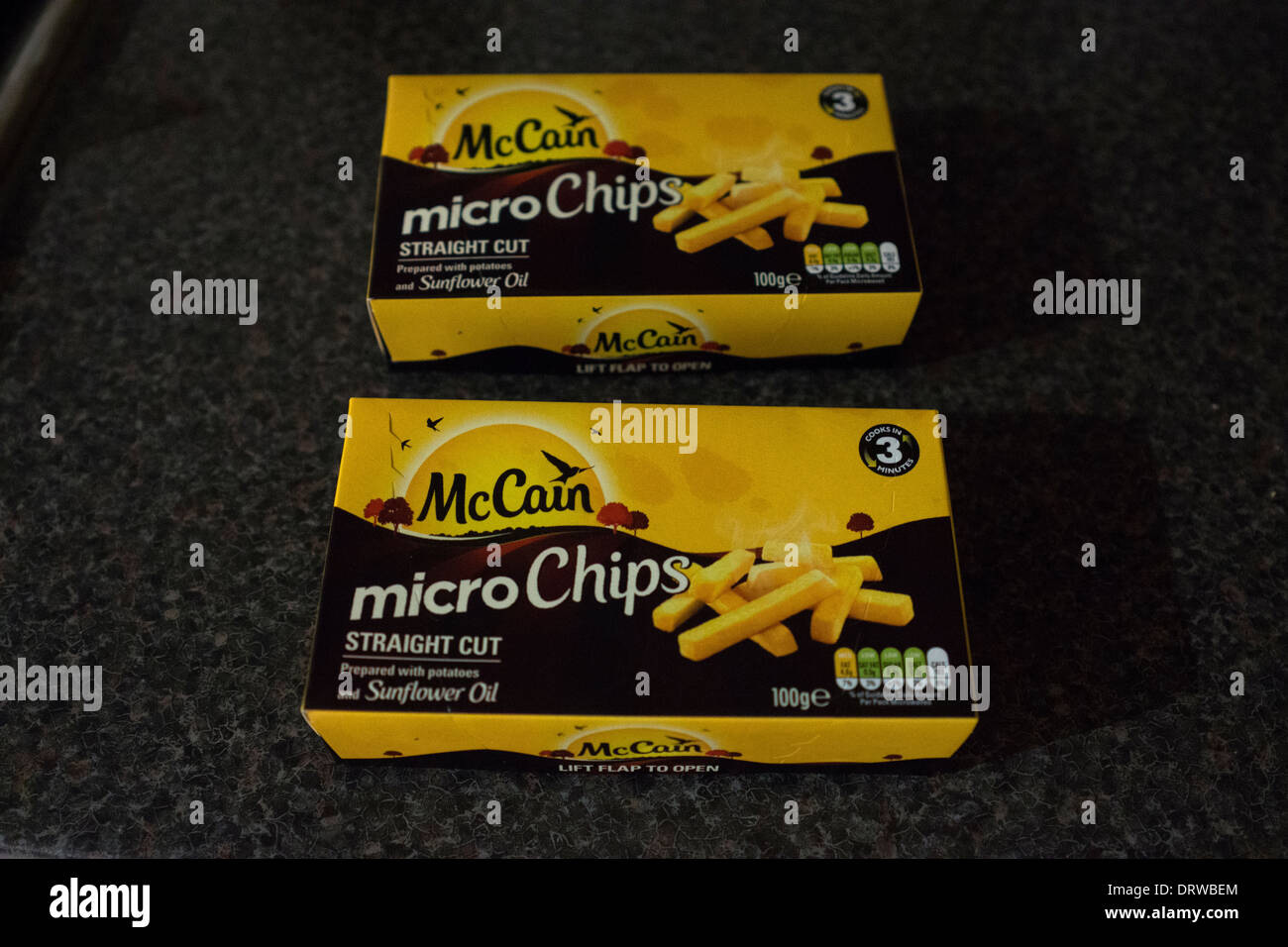Microwave potato chips frozen fries boxes box Stock Photo: 66326028 - Alamy