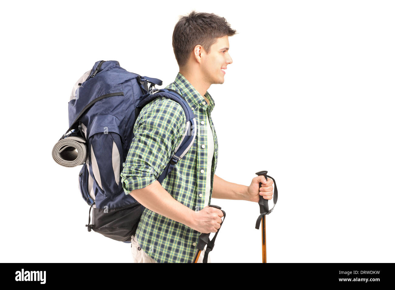 Hiker man walking poles standing hi-res stock photography and images ...