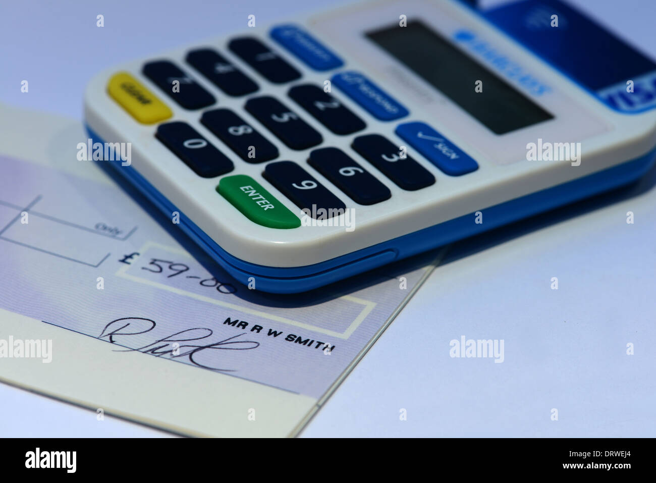 Barclays Bank Pin Sentry card reader that prevents internet fraud and helped the decline of cheques as a method of payment. Stock Photo