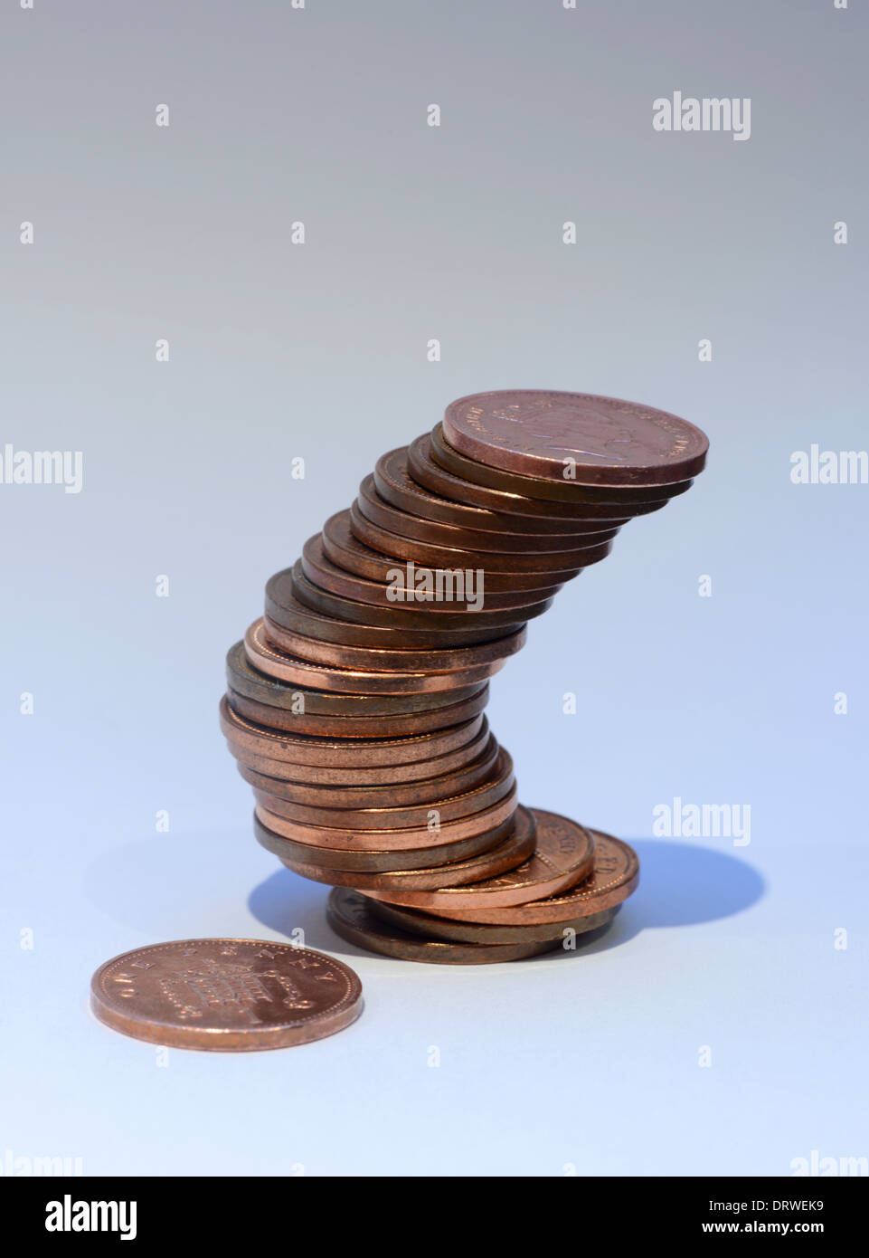 Stack of one pence coins Stock Photo