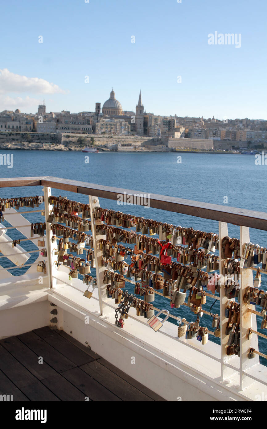 LOVE PADLOCKS AT TIGNE POINT SLIEMA MALTA 05 December 2013 Stock Photo