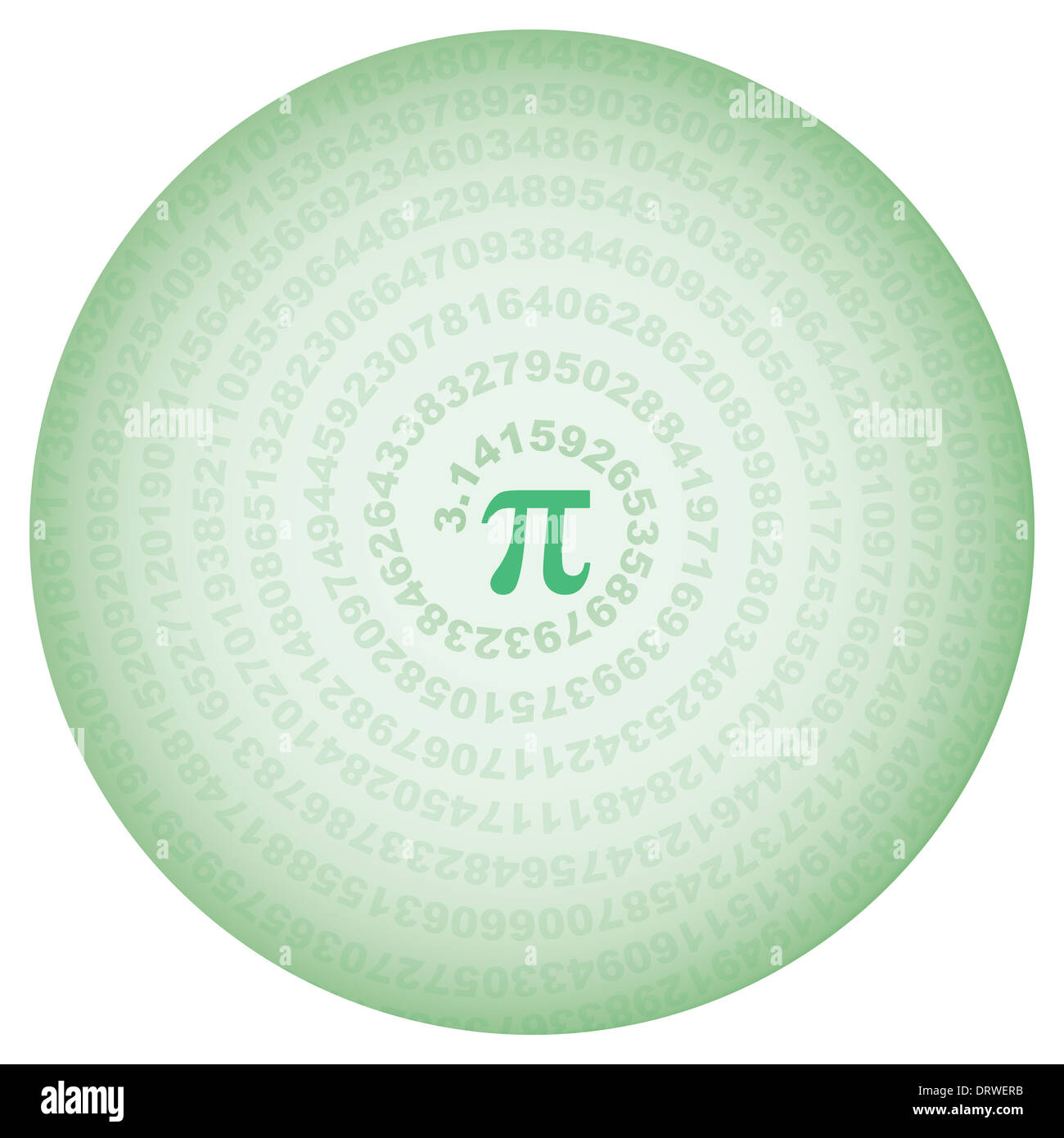 green circle with number pi over white Stock Photo