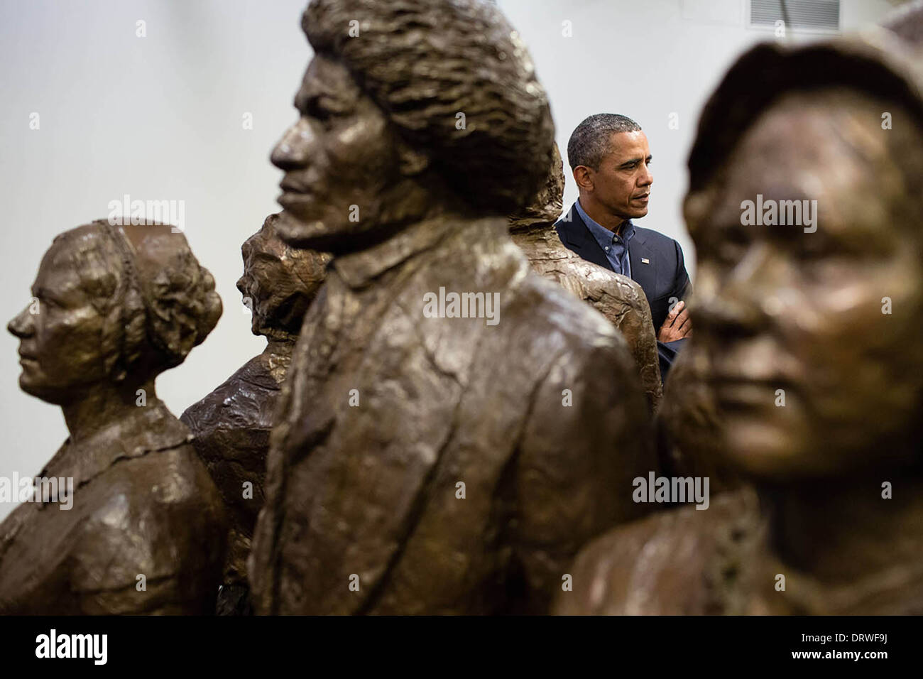 US President Barack Obama visits the Women’s Rights National Historical Park Visitors Center August 22, 2013 in Seneca Falls, New York. Stock Photo