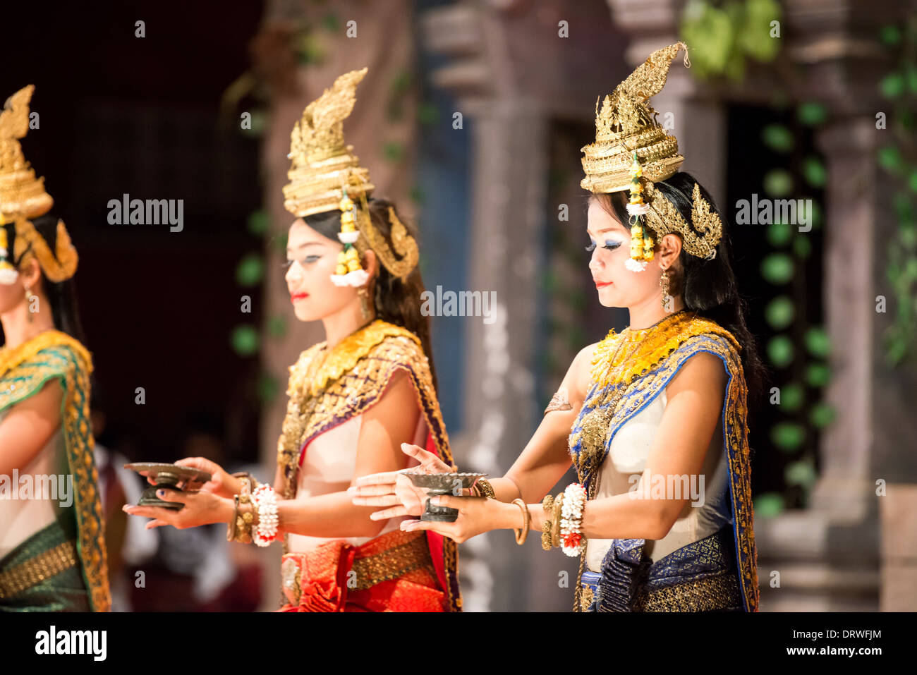 Traditional Khmer Apsara dancer are Dancing in the restaurant in Siem ...