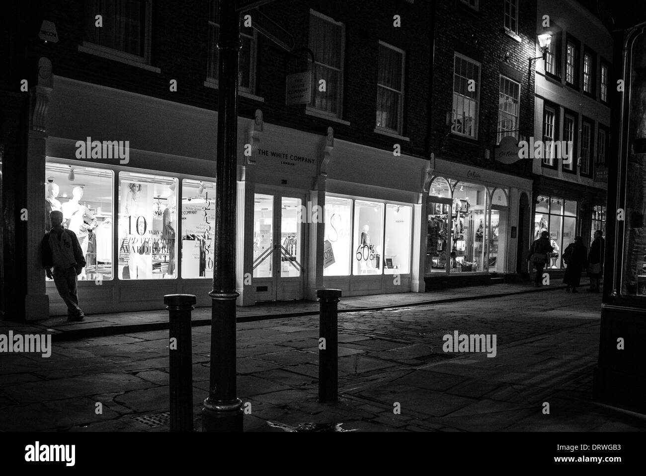 York street at night black and white Stock Photo