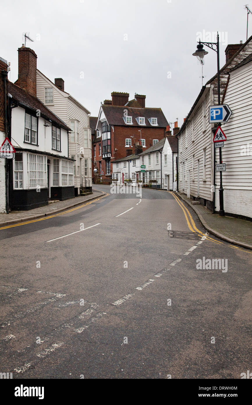 View of some of the weather boarded period houses in Cranbrook, capital of the Weald of Kent (the garden of England) Stock Photo