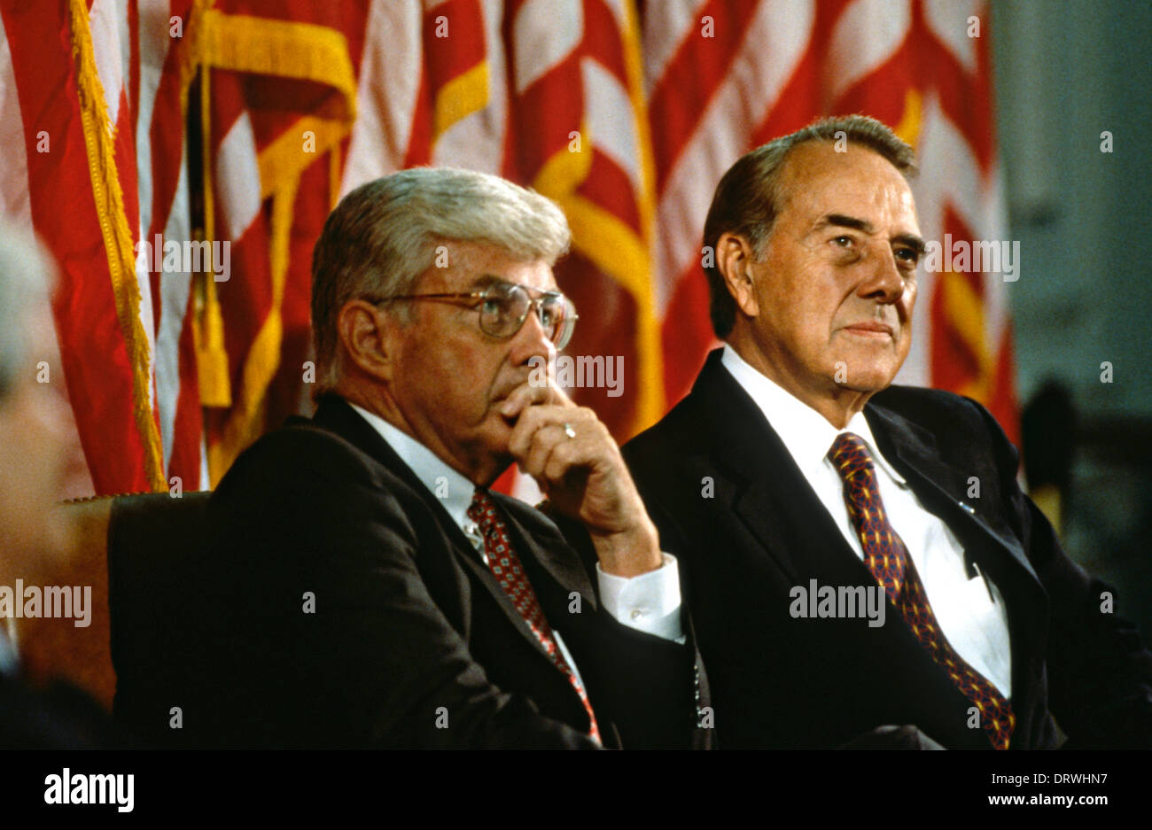 Republican US Senators Jack Kemp (L) and Bob Dole during a campaign stop in the 1996 Presidential election September 11, 1996 in Washington, DC. Stock Photo