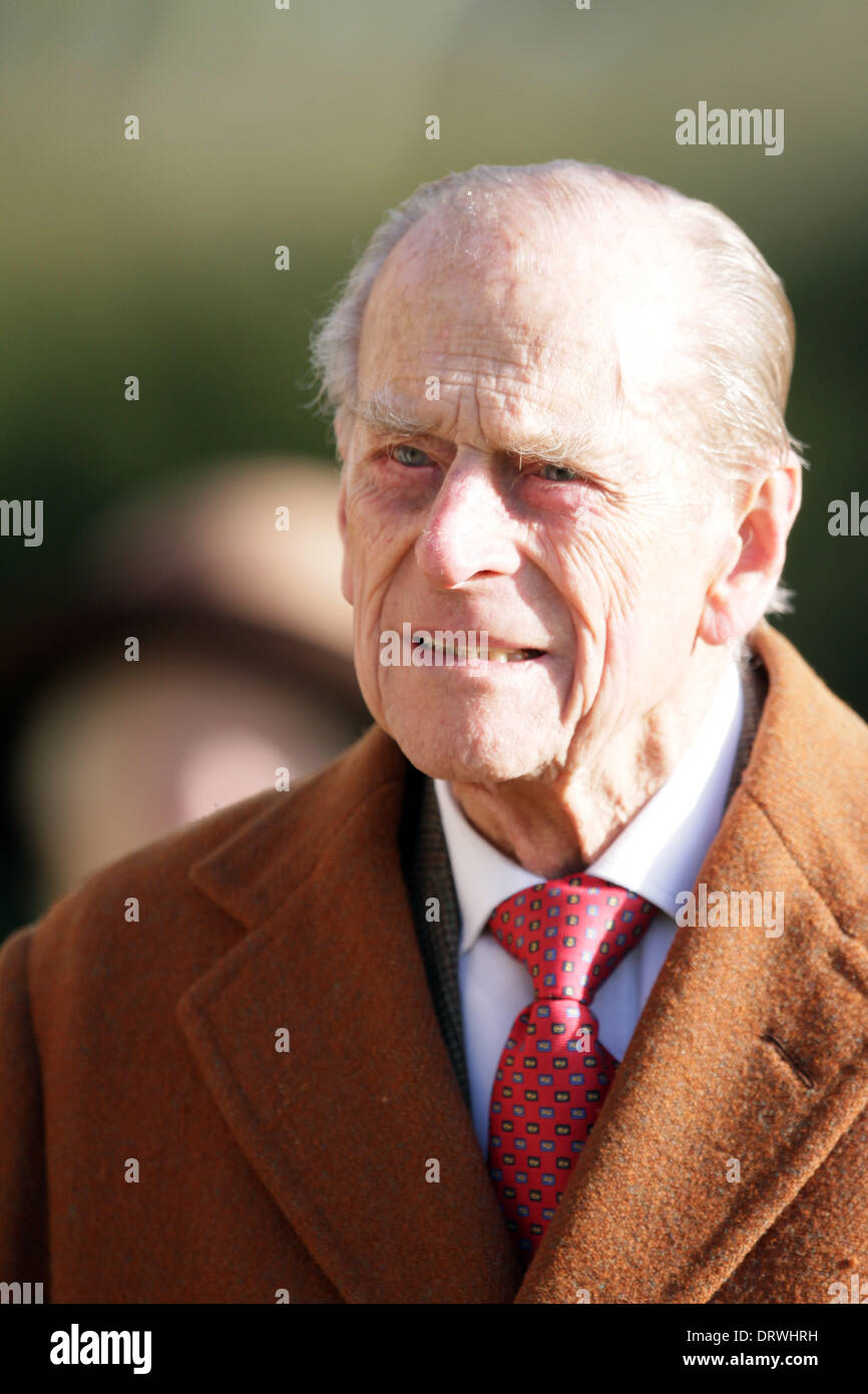 West Newton, Norfolk, UK . 02nd Feb, 2014. HM Queen Elizabeth II attending Church at West Newton.  Prince Philip, Duke of Edinburgh attending St. Peter and St. Paul Church for Sunday morning service in West Newton. Credit:  Paul Marriott/Alamy Live News Stock Photo