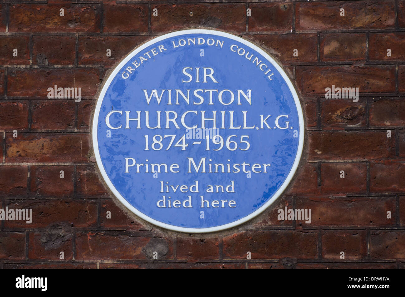 Blue Plaque of Sir Winston Churchill, London England United Kingdom UK Stock Photo