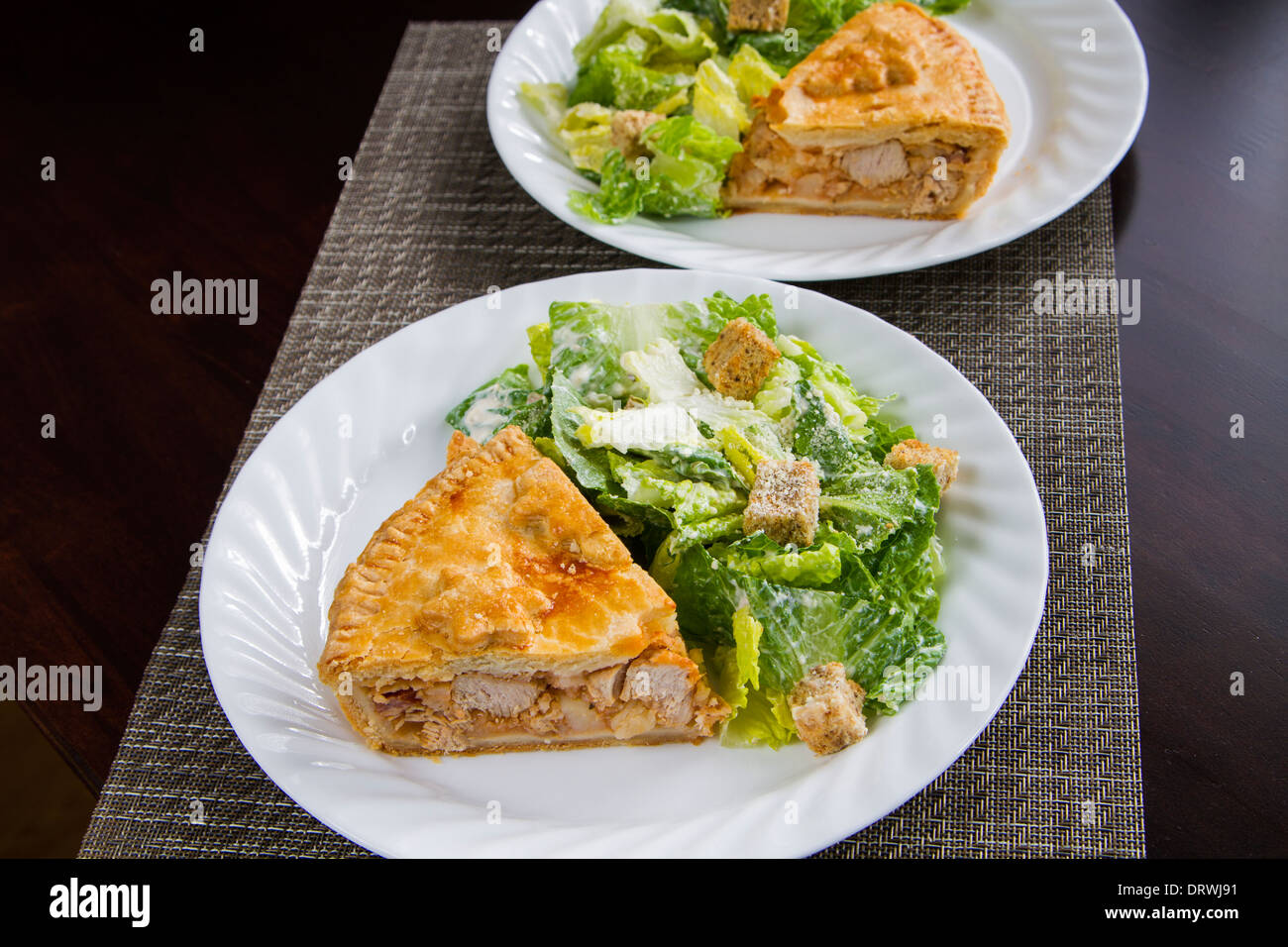 French Canadian meat pie from Quebec, served at Christmas with caesar salad Stock Photo