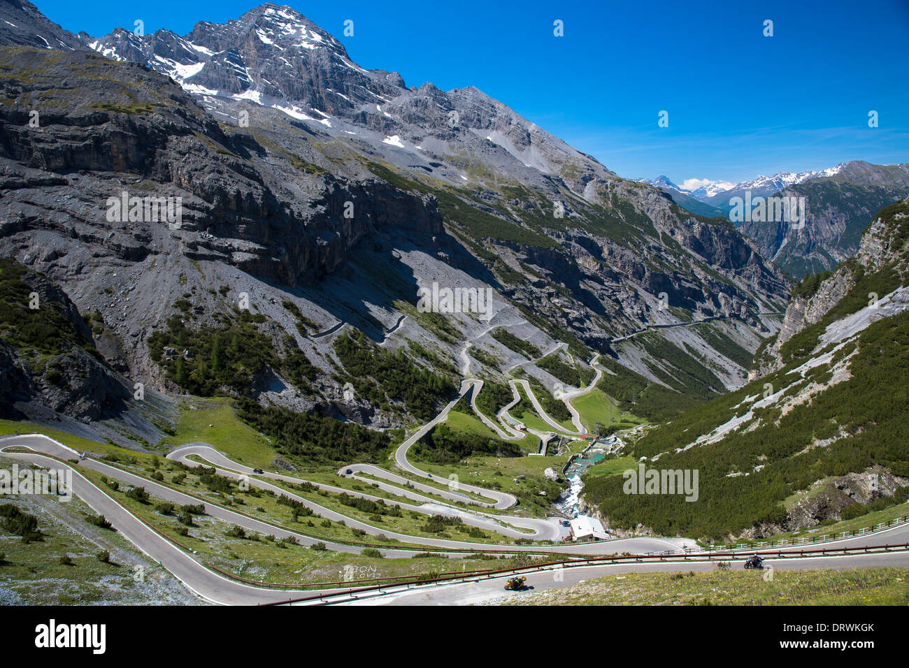 Motorcycles on The Stelvio Pass, Passo dello Stelvio, Stilfser Joch, on  route Bormio to Trafoi in the Alps, Northern Italy Stock Photo - Alamy