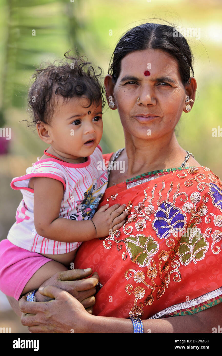 Indian grand mother with child India Stock Photo