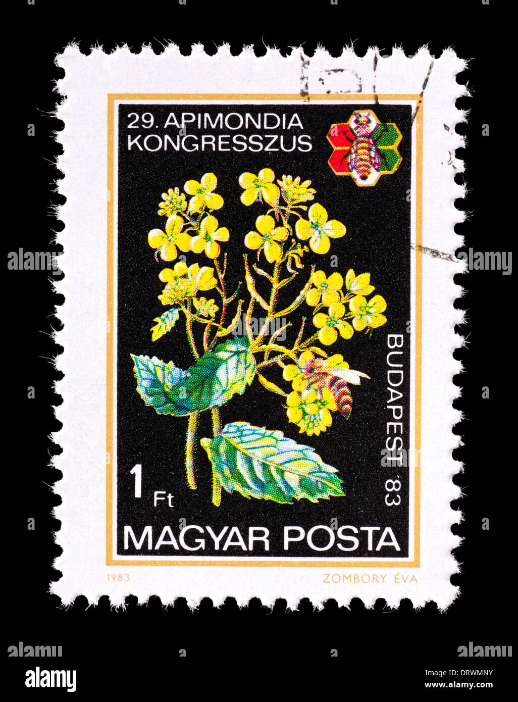 Postage stamp from Hungary depicting a bee pollinating flowers Stock ...