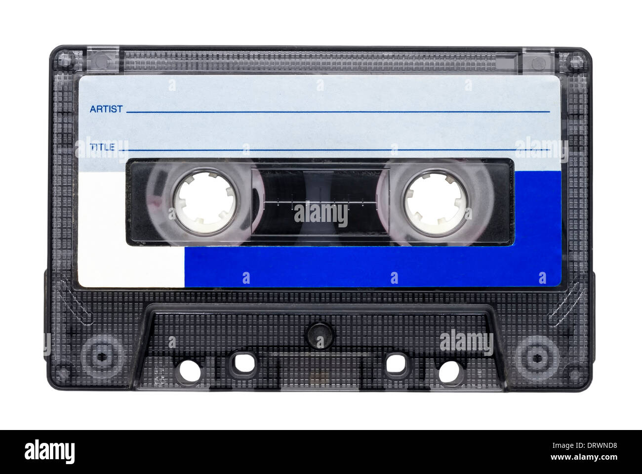 Magnetic tape cassette for audio music recording isolated over white background. Stock Photo