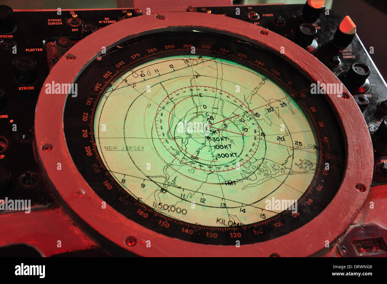 Detail of the nautical chart in the bridge of the USS Intrepid Stock Photo