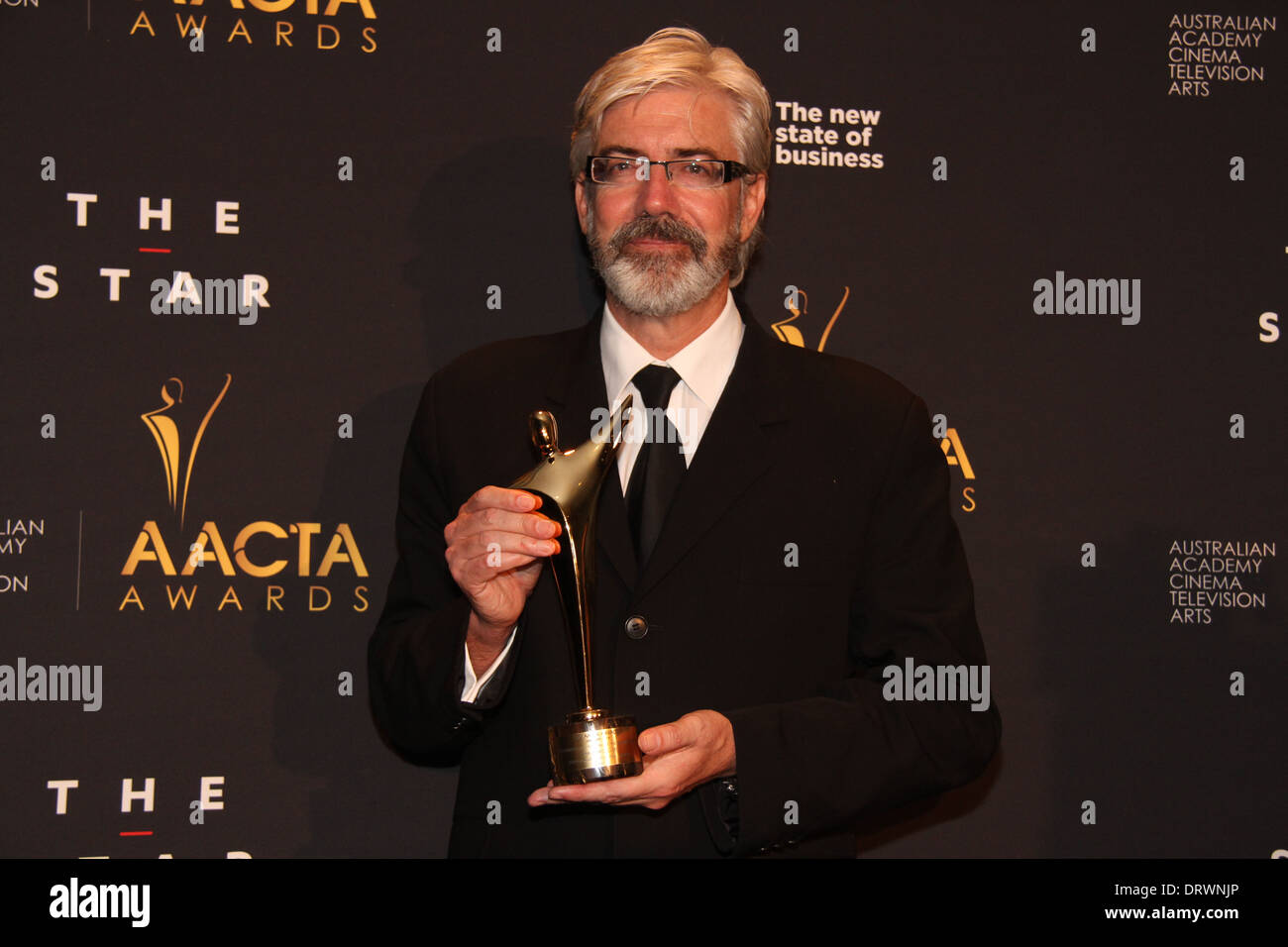 Shaun Micallef with his AACTA Award for Best Performance in a Television Comedy in Shaun Micallef’s Mad as Hell – Series 2 – ABC Stock Photo