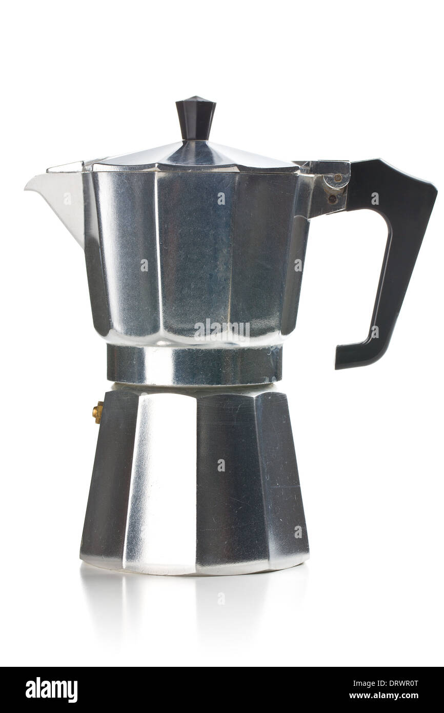 Italian Metallic Coffee Maker Isolated White Mocha Coffee Pot