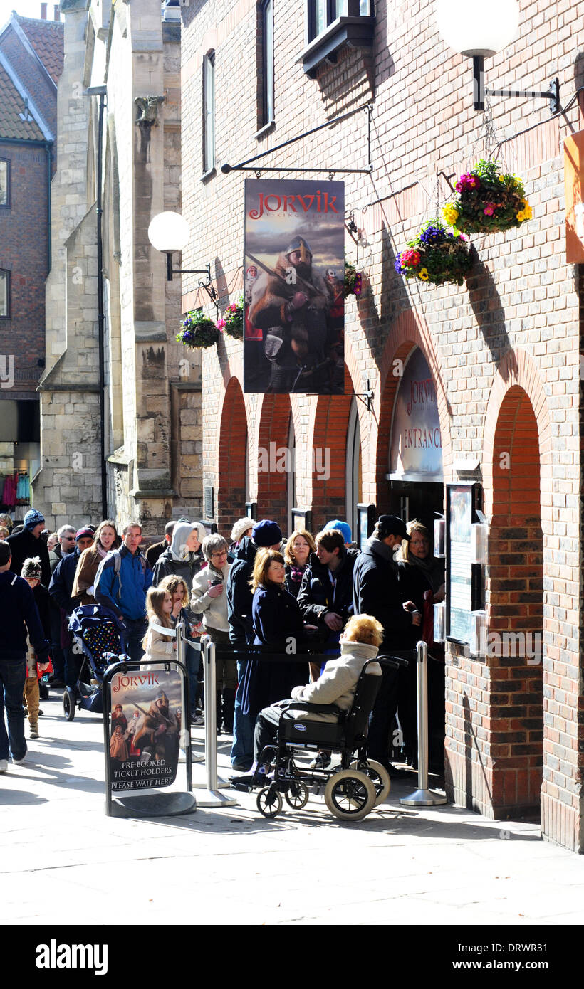 People waiting to enter the Jorvik Centre in York, UK. Stock Photo