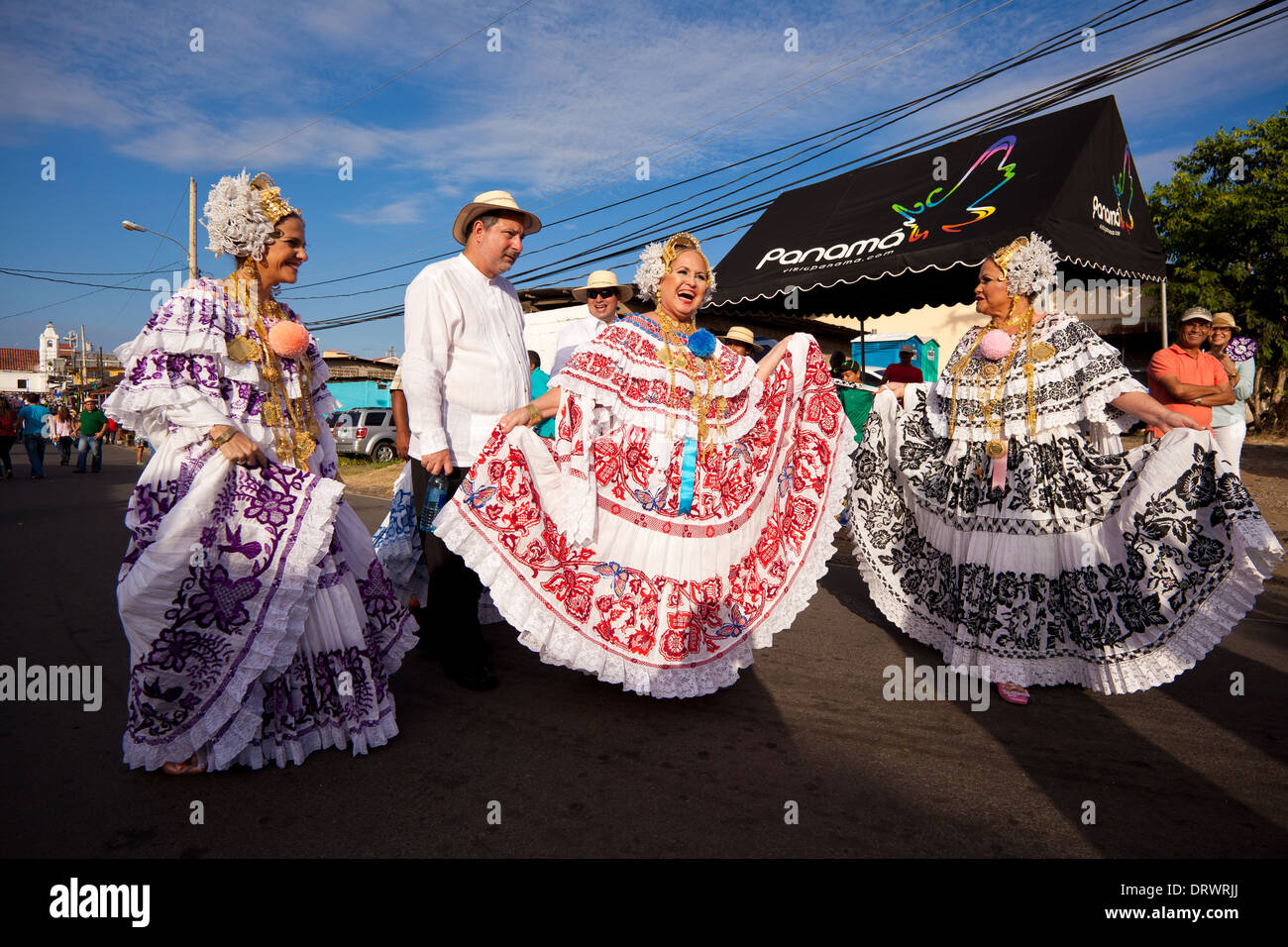 The festival 'Mil Polleras' (Thousand polleras) in Las Tablas, Los Santos province, Republic of Panama. Stock Photo